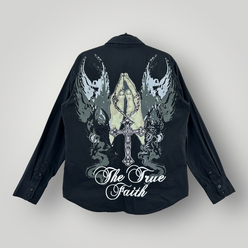 Victorious True Faith‎ Shirt Mens M Black Embroidered Studded Y2K Streetwear